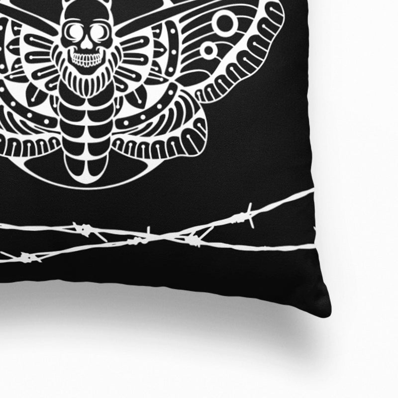 Tattoo inspired Black 'Death Moth' Cushion Cover Closeup