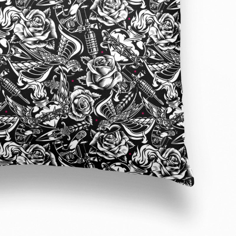 Tattoo Inspired 'Inked Roses' Cushion Cover Closeup