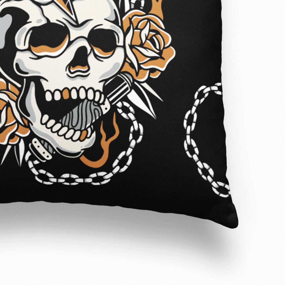 Tattoo Inspired 'Skull Mace' Black Cushion Cover Closeup